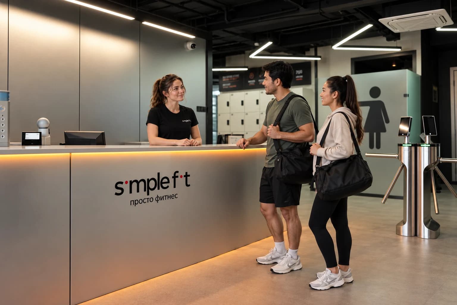 Посетители у стойки администратора Simple Fit